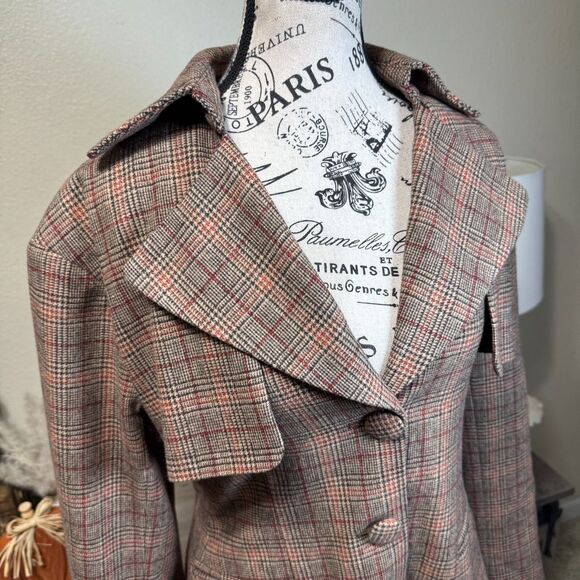 Divine Heritage Plaid Wool Blend Belted Trench Coat/Mini Dress Size M Classic - Picture 4 of 12
